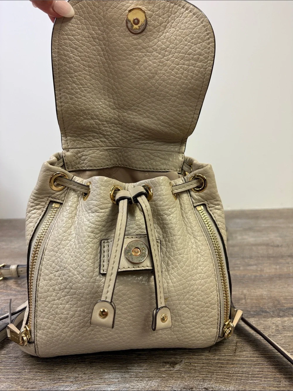 Michael Kors Viv Extra Small Pebbled Leather Backpack Crossbody Cream